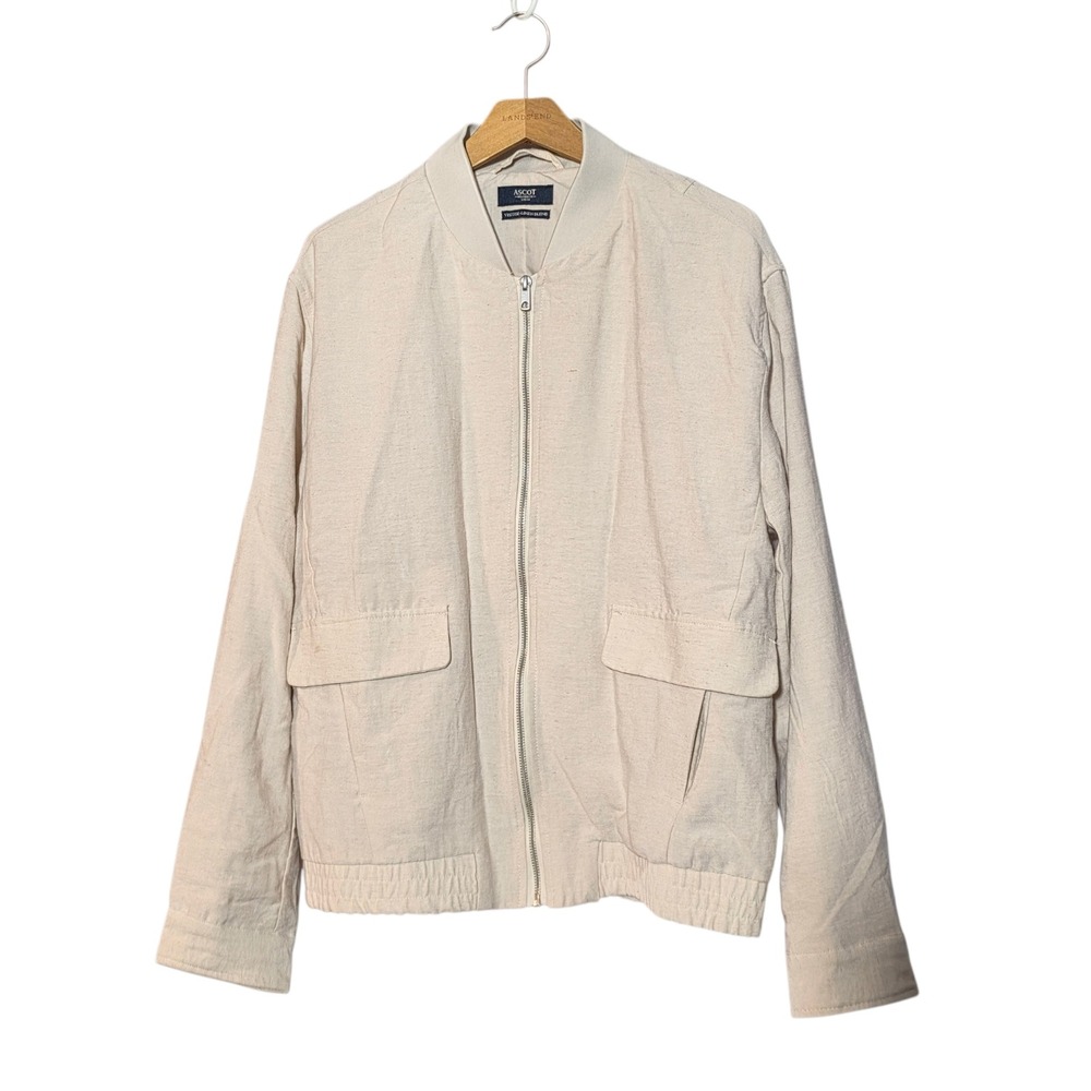 Ascot Mens Relaxed Fit Linen Blend Bomber Jacket Beige Large Lightweight Summer